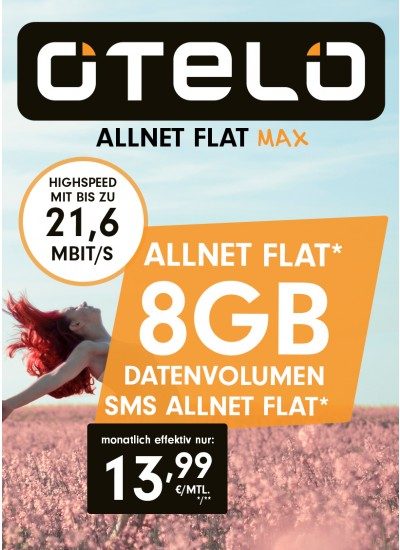 Otelo Allnet Flat Max 2018 8gb 13 99 Gunstig Mit Otelo Allnet Flat Max Sim Only 13 99 Vertrag